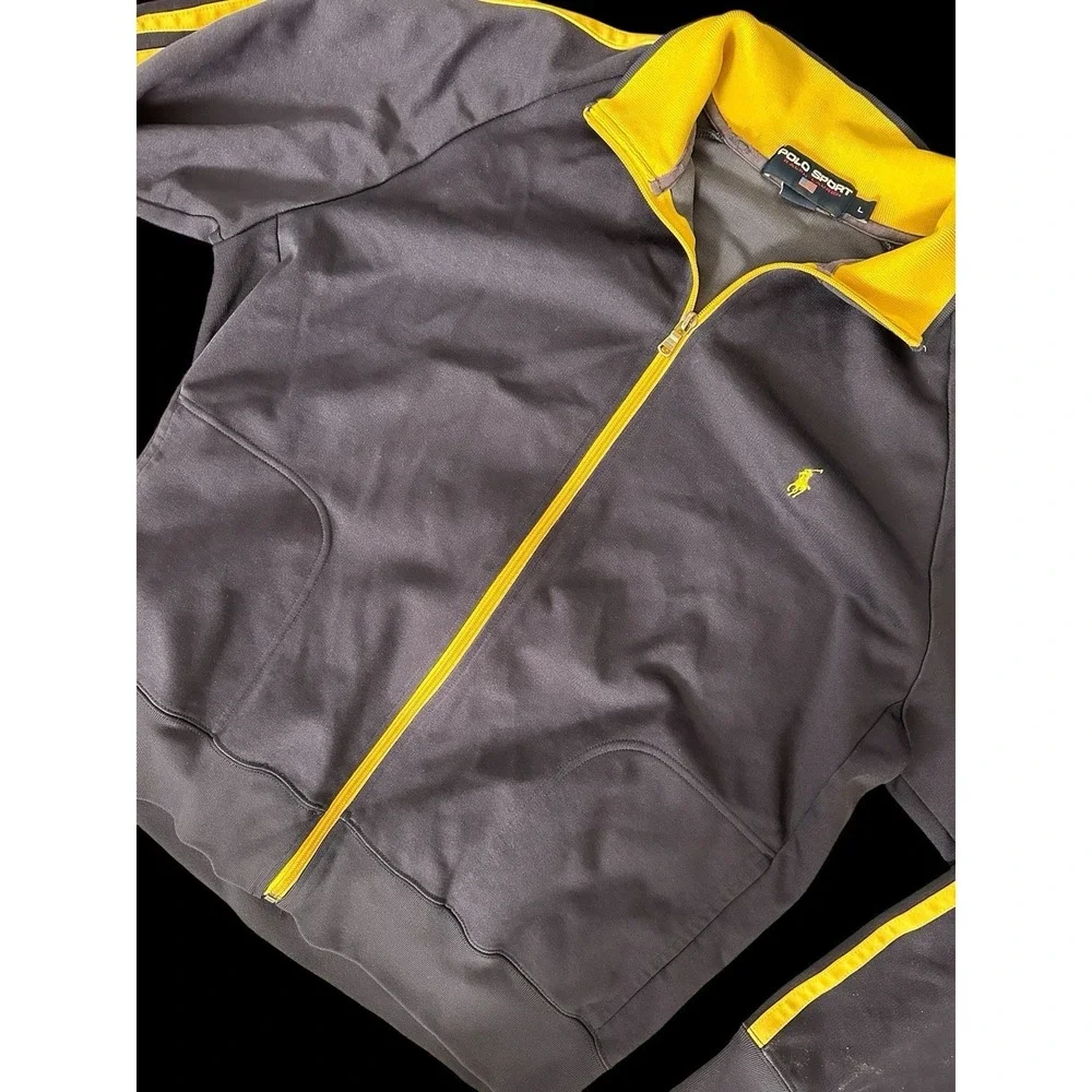 Ralph‎ Lauren Polo Sport Track Jacket Blue Yellow Zip Large Vintage 90's Flaws